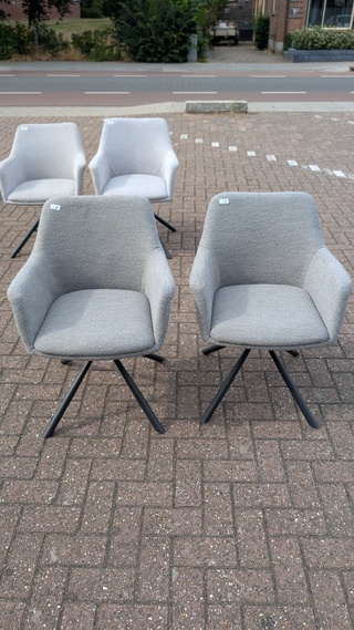 2x Eetkamerstoel boucle draaibaar, Zazuhome, Grijs / Chroom
